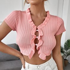 Оборка Одноцветный Повседневный Кардиганы Shein