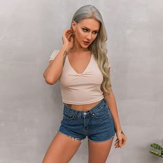 трикотажный Одноцветный Повседневный Футболки Shein