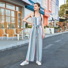 Широкий комбинезон на бретельках в полоску с поясом Shein
