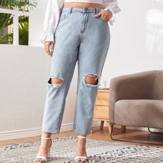 на пуговицах Одноцветный Джинсы размер плюс Shein