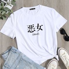 буква Повседневный Футболки Shein