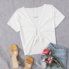 на кулиске Одноцветный Повседневный Трикотажные топы Shein