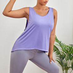 Открытая спина Одноцветный Спортивные топы размера плюс Shein