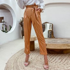 Брюки в полоску с поясом Shein