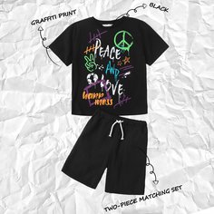 Шорты на кулиске и футболка с принтом для мальчиков Shein