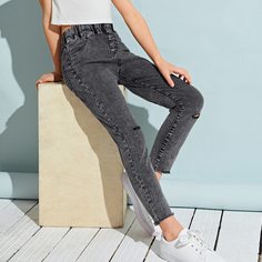 Рваные джинсы для девочек Shein