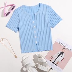 трикотажный Одноцветный Повседневный Трикотажные топы Shein