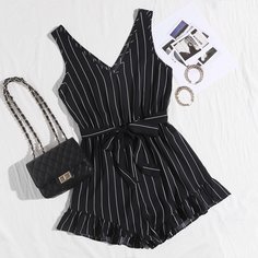 с поясом Полосатый Повседневный Комбинезоны Shein