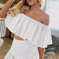 С оборками Одноцветный Повседневный Женские топы Shein