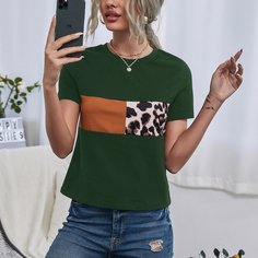 Контрастная футболка с леопардовым принтом Shein