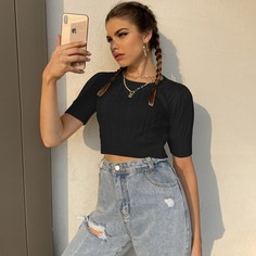 Одноцветный Повседневный Трикотажные топы Shein