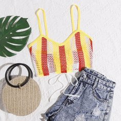 Вязаный топ с узлом сзади Shein