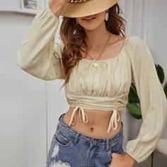 на кулиске Одноцветный Повседневный Женские топы Shein
