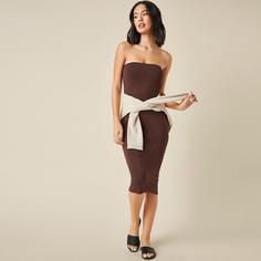 Однотонное облегающее платье без бретелек Shein