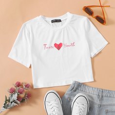 Короткая футболка с текстовым принтом Shein