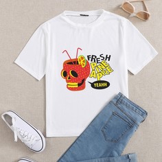 Футболка с принтом черепа Shein