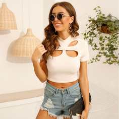 с разрезом Одноцветный Сексуальный Футболки Shein