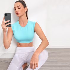 Одноцветный Спортивные футболки Shein