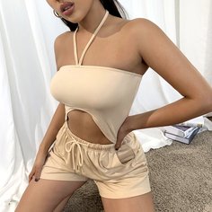 Укороченный топ с асимметричным низом на шее Shein