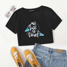 Короткий топ с текстовым принтом Shein