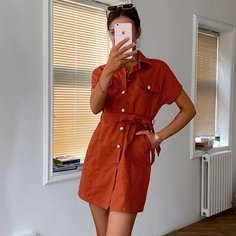 с поясом Одноцветный Повседневный Платье Shein