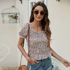 со сборками цветочный Бохо Блузы Shein