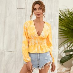 С оборками тай дай Бохо Блузы Shein