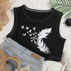 Жилет с перьями и птицами Shein