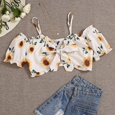 Топ с открытыми плечами и цветочным принтом Shein