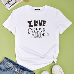 Лозунг Повседневный Футболки Shein