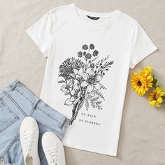 Цветочный Повседневный Футболки Shein