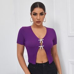 Короткий кардиган в рубчик со стразами Shein