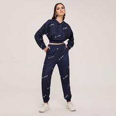 Толстовка на кулиске и спортивные брюки с текстовым принтом Shein