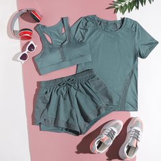 3шт спортивный костюм на кулиске Shein