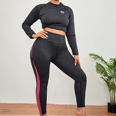 Спортивная футболка с воротником-стойкой и леггинсы размера плюс Shein