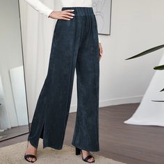 Широкие бархатные брюки с разрезом Shein
