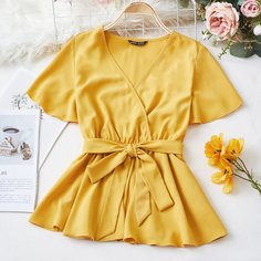 Пояс Одноцветный Повседневный Блузы Shein