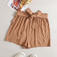 Карман Одноцветный Повседневный Шорты Shein