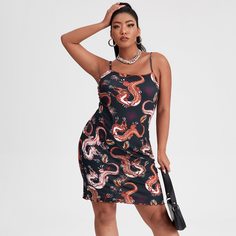 Облегающее платье размера плюс с принтом китайского дракона Shein