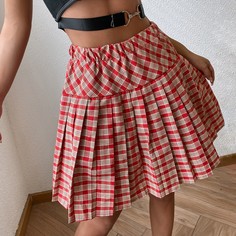 Плиссированная юбка с высокой талией в клетку Shein