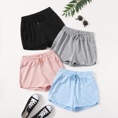 4шт шорты на кулиске Shein