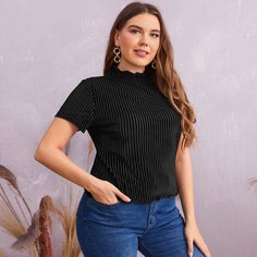 Бархатный топ размера плюс в рубчик Shein