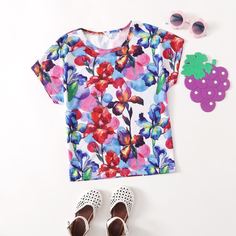 Цветочный Повседневный Футболки для девочек Shein