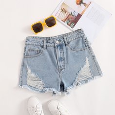 Рваные джинсовые шорты Shein
