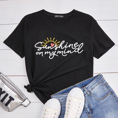 Лозунг Повседневный Футболки Shein