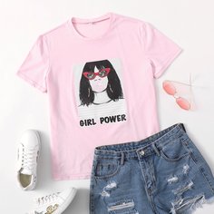 буква Повседневный Футболки Shein