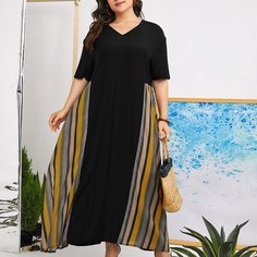 Полосатый Повседневный Платья размер плюс Shein