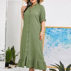 С оборками Одноцветный Повседневный Платья размер плюс Shein