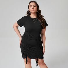 на кулиске Одноцветный Повседневный Платья размер плюс Shein