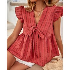 с оборками Полосатый Бохо Блузы Shein